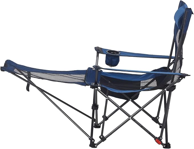 VEVOR 2-in-1 Reclining Camping Chair with Footrest for Adults, 4 Adjustable Positions, Portable Folding Lounger, Lightweight Mesh Beach Chair Supports 220lbs, Heavy Duty Camp Chairs Outdoor, Blue