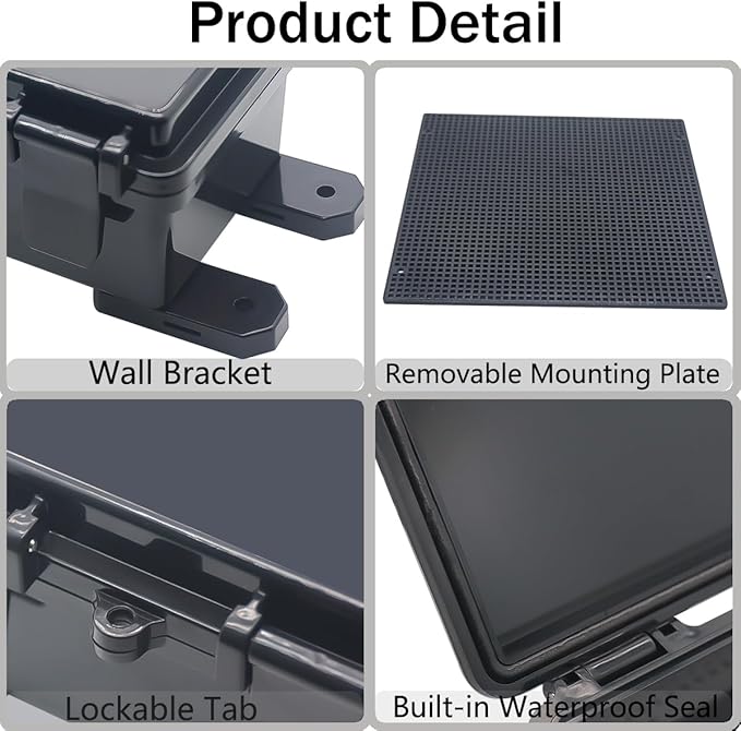 Junction Box, Hinged Black Clear Cover IP67 Waterproof ABS Project Box with Mounting Plate Electrical Box Enclosure with Wall Bracket 11.8 x 11.8 x 6.7inch(300x300x170mm)