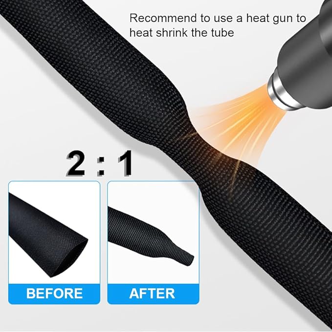 10 FT 1.4 inch 2:1 Heat Shrinkable Braided Sleeving Heat Shrink Sleeve Abrasion Protection Flexibility Wiring Harness Cable Sheath