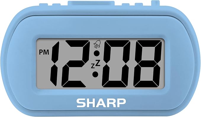 Sharp Digital Alarm Clock – Tactile Case with Soft Rubberized Finish - Battery Operated – Blue Backlight on Demand – Ascending Alarm – Easy to Use – Light Blue