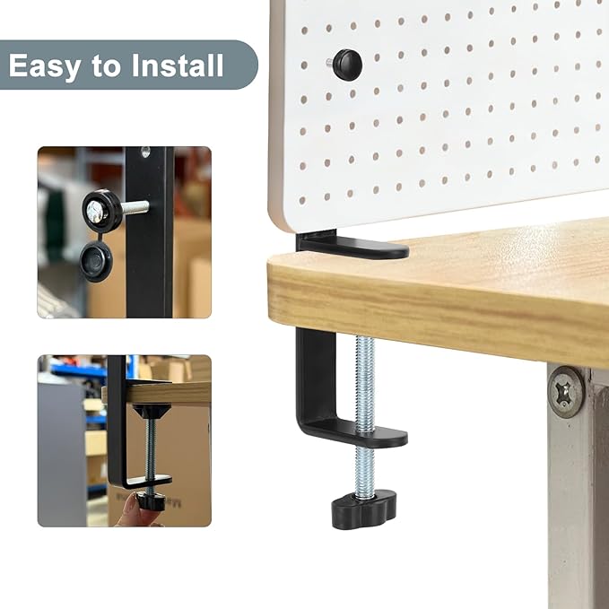 2 Pcs Adjustable Extended Desk Clamp, Heavy Duty Metal Pegboard Mounting Bracket for Desktop Fixing Mount Clamp for Home Office,Universal Clamp On Bracket Desktop Accessory Holder,Easy Install (Black)