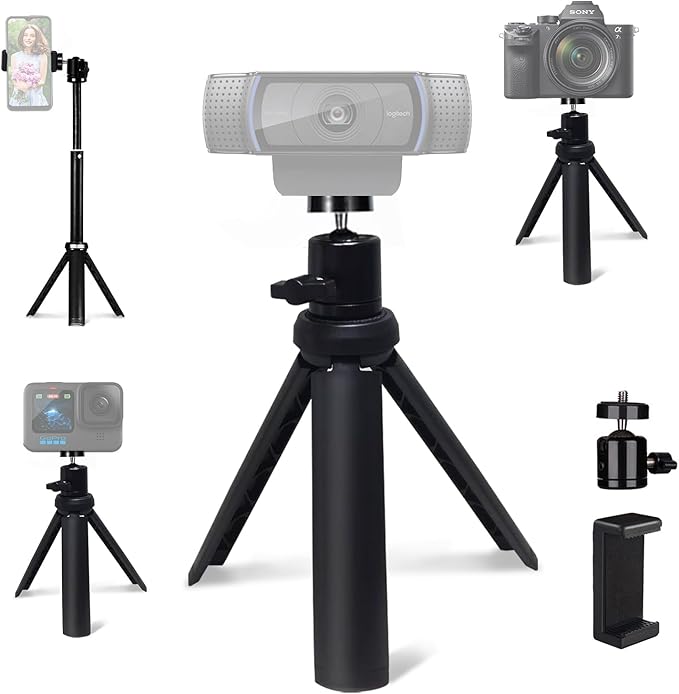 NexiGo Lightweight Mini Tripod for Camera/Phone/Webcam, Extendable Stand, for NexiGo Logitech Webcam C920 C922 C925e C922x C930e C930 C615 Brio and Other Lightweight Devices with 1/4" Thread