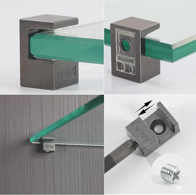 Glass Shelf Bracket Glass Clamp Holder Adjustable Clamp Shelf Clip for 5-8mm Thickness - 8pcs