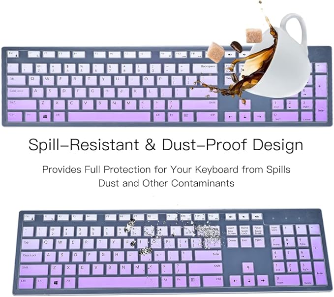 Keyboard Cover for Dell KM636 Wireless Keyboard & Dell KB216 Wired/Dell Optiplex 5250 3050 3240 5460 7450 7050/Dell Inspiron AIO 3475/3670/3477 All-in One Desktop Keyboard Cover Skin, Light Purple