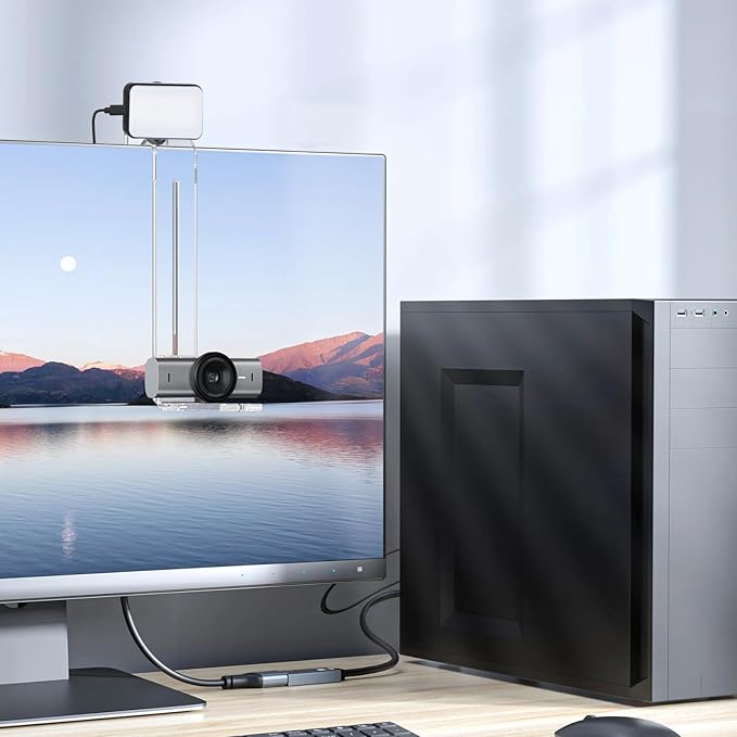 Center Screen/Middle Screen Webcam Mount with Video Conference Light, Position Webcam Anywhere on Monitor, Laptop Screen, Compatible with Logitech MX Brio, C920x, C922, C930 Webcams