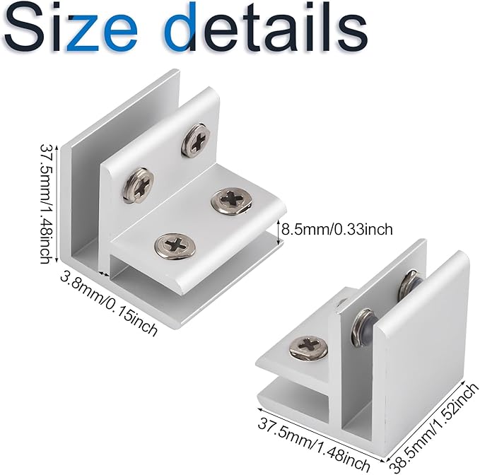 INCREWAY 4pcs Aluminum Alloy Glass Clamp, 5-8mm Thick Glass, 90 Degrees, Silver
