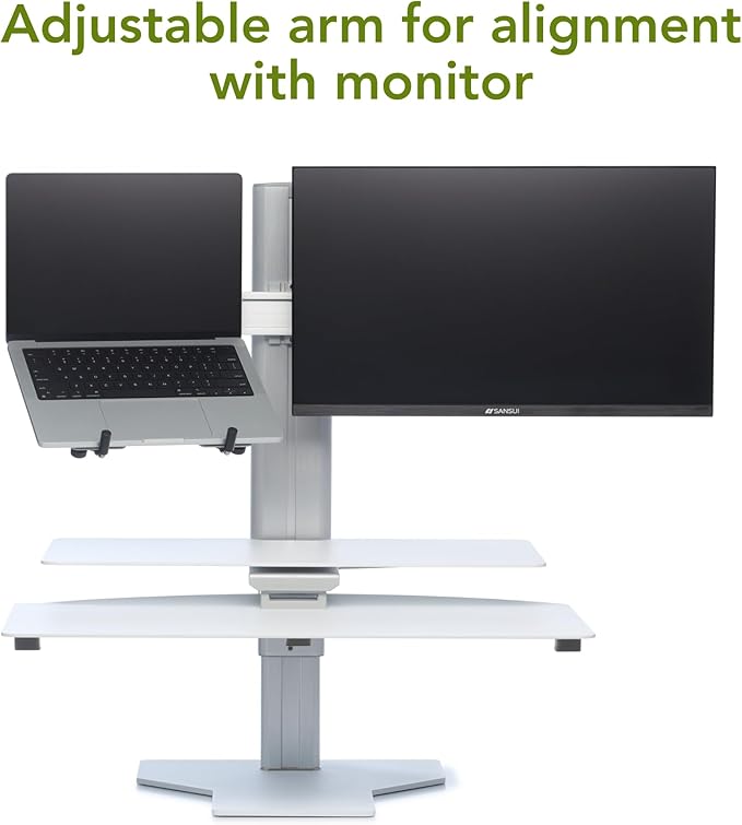 Perfect POSTURE Sit2Stand Standing Desk Converter Monitor Mount and Laptop Holder – 18” Height Adjustable Sit-Stand Workstation – White