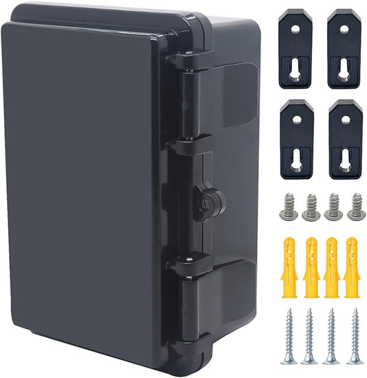 Junction Box, Hinged Black Cover IP67 Waterproof ABS Project Box with Mounting Plate Electrical Box Enclosure with Wall Bracket 5.9 x 3.9 x 2.8inch(150x100x70mm)