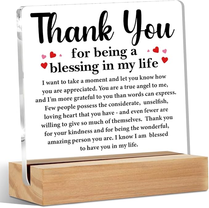 Thank You Gifts for Women, Thank You Acrylic Sign, Appreciation Gifts for Coach Mentor Teacher Coworkers Boss, Inspirational Desk Decor, Shelf Cubicle Table Decor for Office Home Living Room Decoration