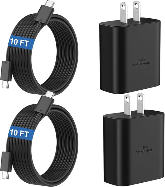 45W Super Fast Charger USB C Android Phone Type C Charger Fast Charging Block with 10FT Cord for Samsung Galaxy S26/S26 Ultra/S26+/S25 Ultra/S25/S24 Ultra/S24/S23 Ultra/S22/S21/S20/Note 10, Black