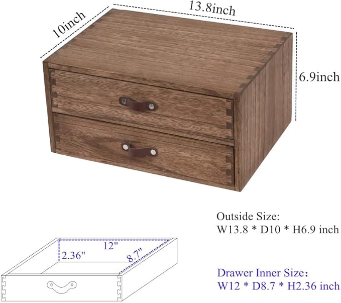 DDYURI Wood 2 Drawer Desktop Organizer Cabinet - Desk Storage Box for Kitchen Counter, Dresser Tabletop - Wooden File Organizer Printer Machine Stand for Office Accessories Chest Dark (FAX2C-DK)