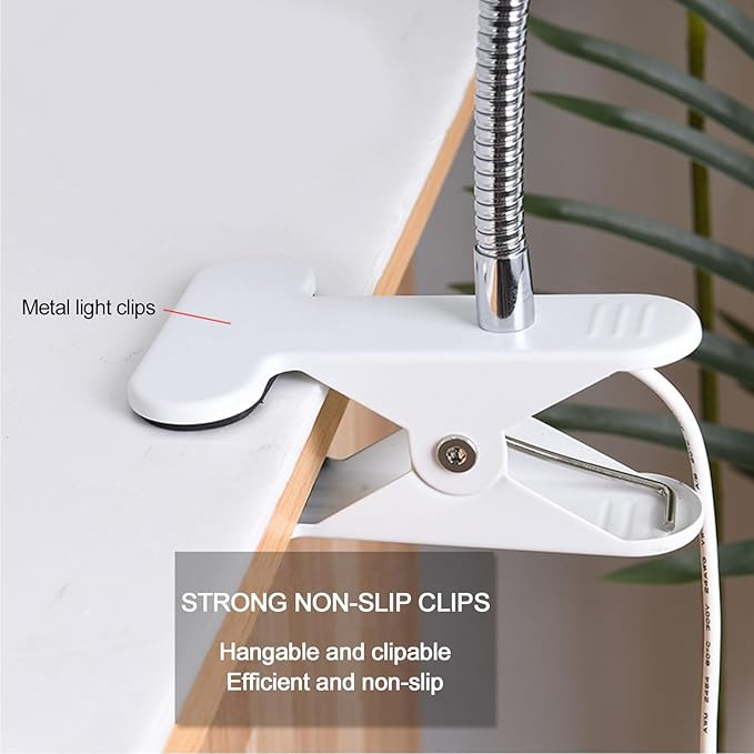 Clip on Light E26/E27 Metal Clamp Light Socket with Plug and Switch 360° Flexible Rotatable for Bedside Office Basement Reptile Plant Illumination Clip Lamp White (No Bulb)
