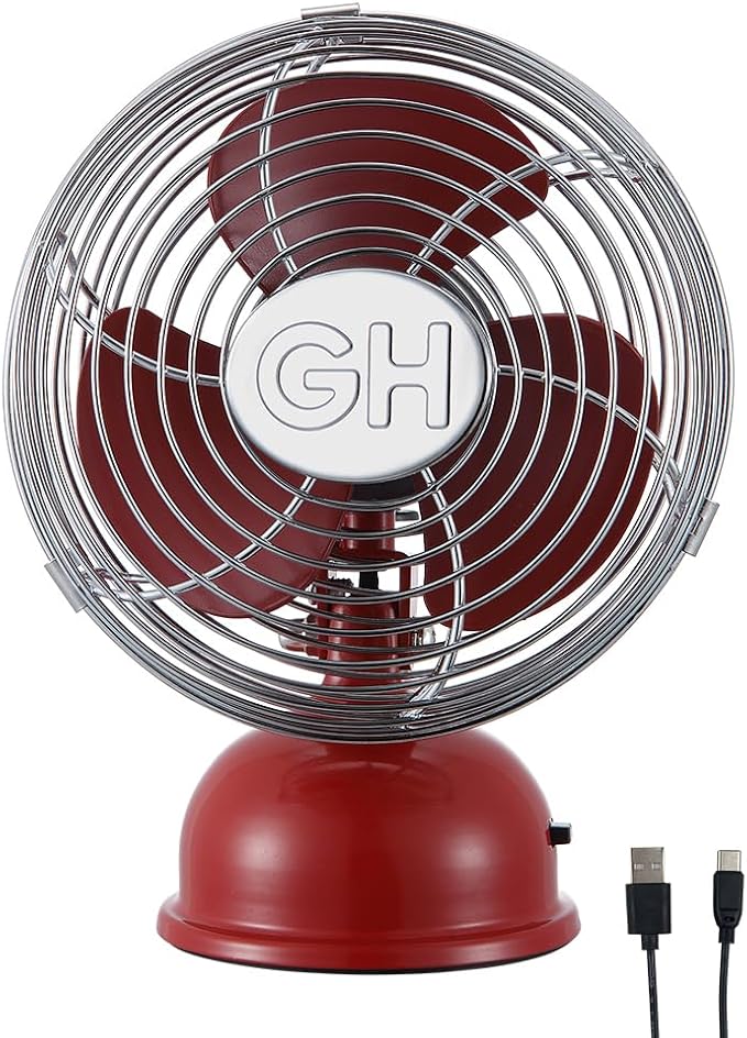 Good Housekeeping (92521) All-Metal USB-Powered 5" Oscillating Personal Fan (Crimson Red)