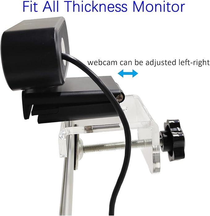 Webcam Mount for Monitor, Compatible with Logitech and other Webcams with 1/4'' Thread, Acrylic Clear Mount on Monitor or Laptop Won't Blcok Screen, Adjustable Mount Fit All Thickness Monitor