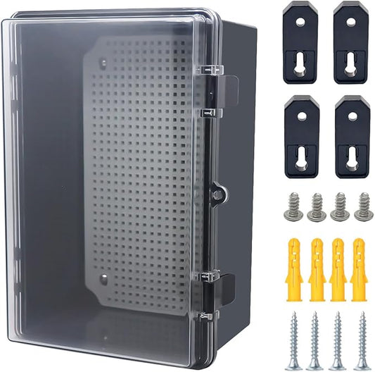 Junction Box, Hinged Black Clear Cover IP67 Waterproof ABS Project Box with Mounting Plate Electrical Box Enclosure with Wall Bracket 11.4 x 7.5 x 5.5inch(290x190x140mm)