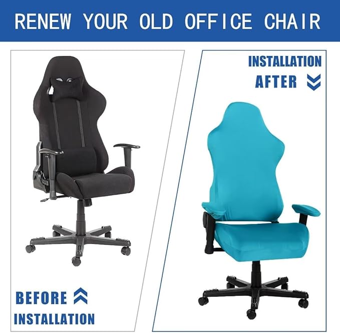 SARAFLORA Gaming Chair Cover, 2 Pack Teal - Stretchable, Removable, Protective Chair Cover for Armchair, Swivel Chair, Computer Boss Chair, Spandex Slipcovers