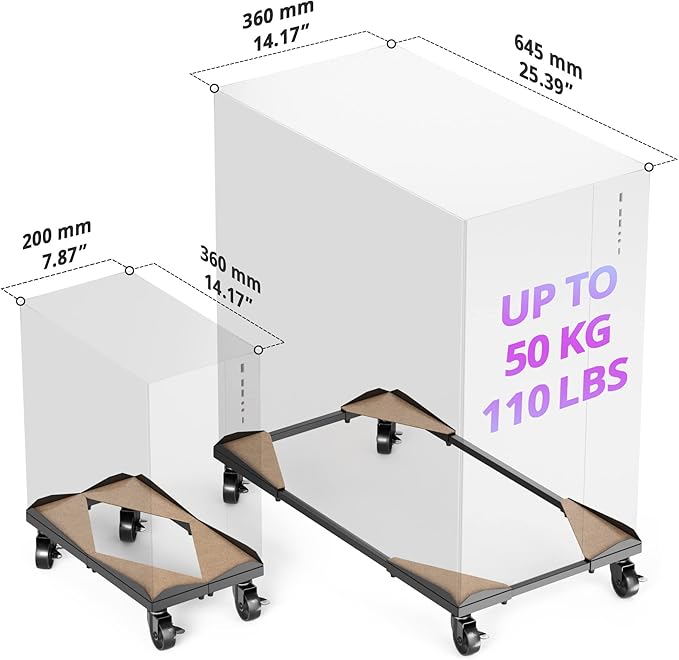 PC Tower Stand – Metal Frame – Adjustable Width and Length – 4 Locking Wheels – Cork Pads – Computer Tower Stand for ATX – Easy Assembly – Wide Size Range – Computer Cart – CPU Holder