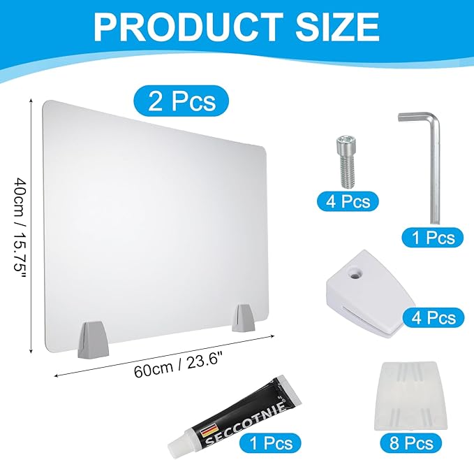 PATIKIL 40x60cm Desk Divider,2Set Desk Privacy Panel Acrylic Office Partition Boards Table Testing Dividers Panel Sneeze Guard Protective Shield for Office Kitchen Sink,Frosted Transparent