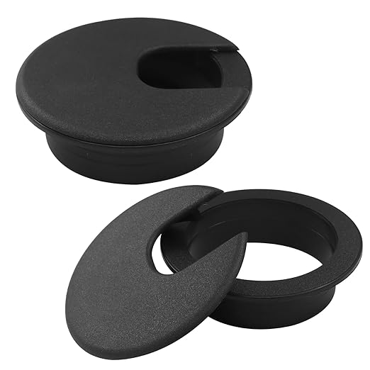 2 Inch/50mm Black Desk Grommet, Plastic Cable Hole Cover Computer Table Cord Wire Organizer, Desktop Cord Management for Home Office/TV Stands Tabletops (2 Pack)