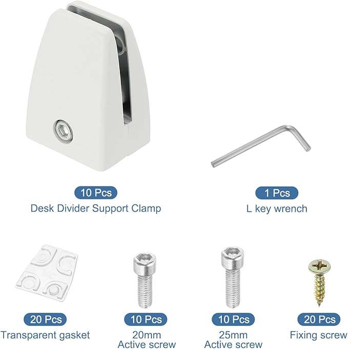PATIKIL 10 Pcs Office Desk Partition Support Bracket, Aluminum Alloy Sneeze Guard Support Clamps Desktop Divider Clips for Offices Stores Counter Privacy Panel, Matte White