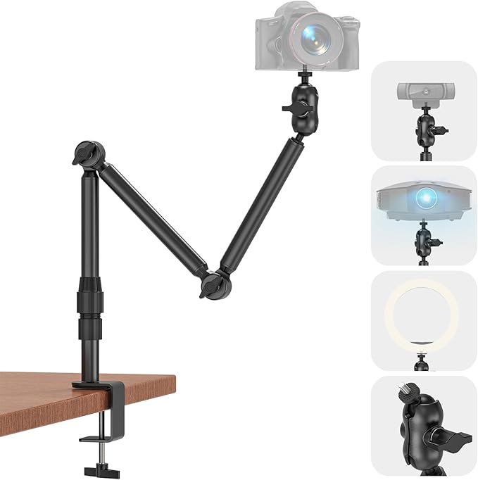 Overhead Camera Mount for Desk, 30.9" Foldable Camera Desk Mount Stand with 1/4" Screws, 360° Rotation 3-Sections Tabletop Holder with C-Clamp for DSLR, Digicam, Webcam, Mini Projector, Microphone