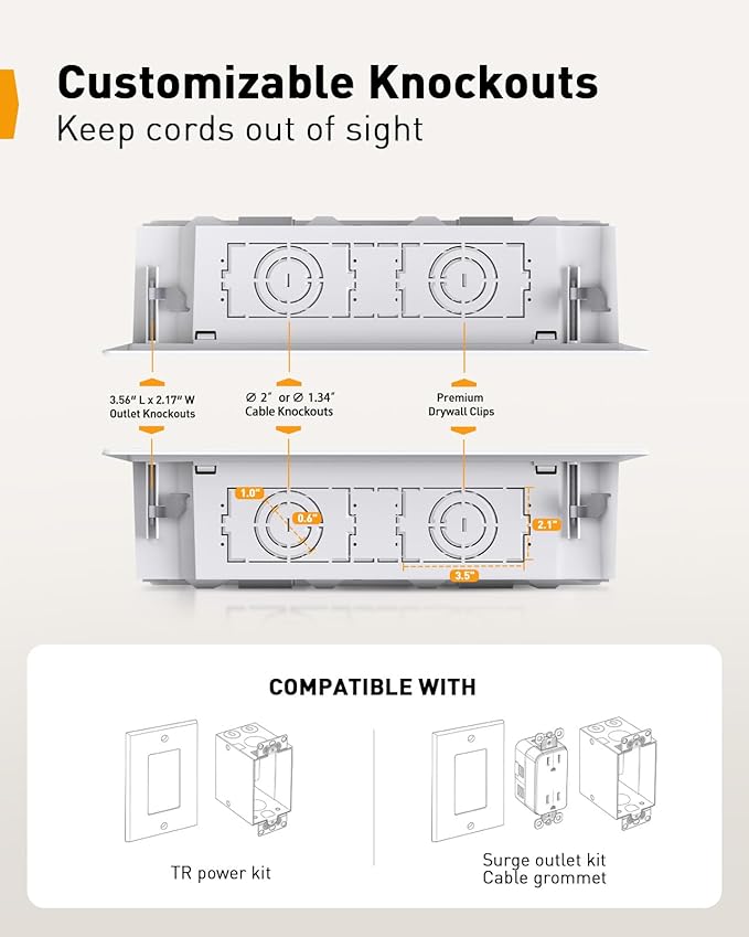 Perlegear 17″ in-Wall Media Box, Electrical Box, Recessed Outlet Box and Media Enclosure for One Connect Box & Network Switches, Cable Management Kit with Cutting Template, Dust Bag & Drywall Saw