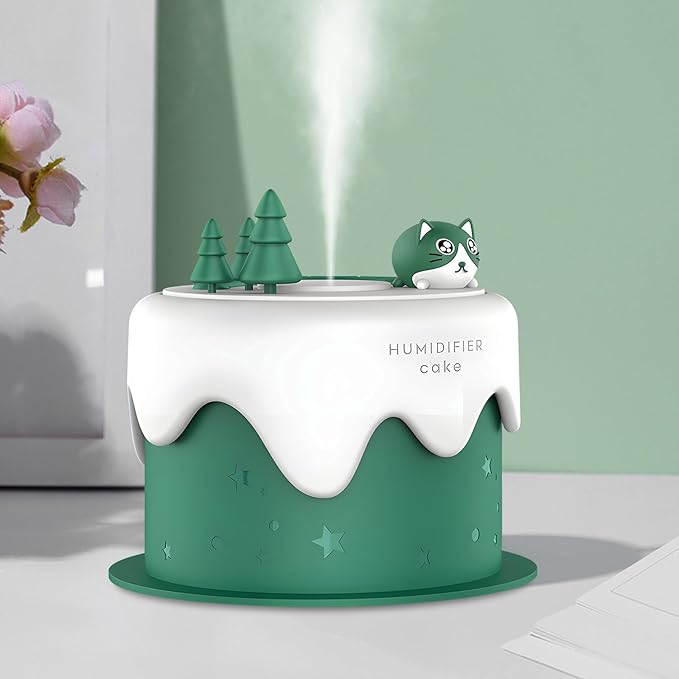 Cute Pet Humidifier, Cat Cake Humidifier, USB Plug-in Use, Desktop Silent Spray, Seven Color Light Creative Aroma Machine, High Appearance Level Gift(Green)