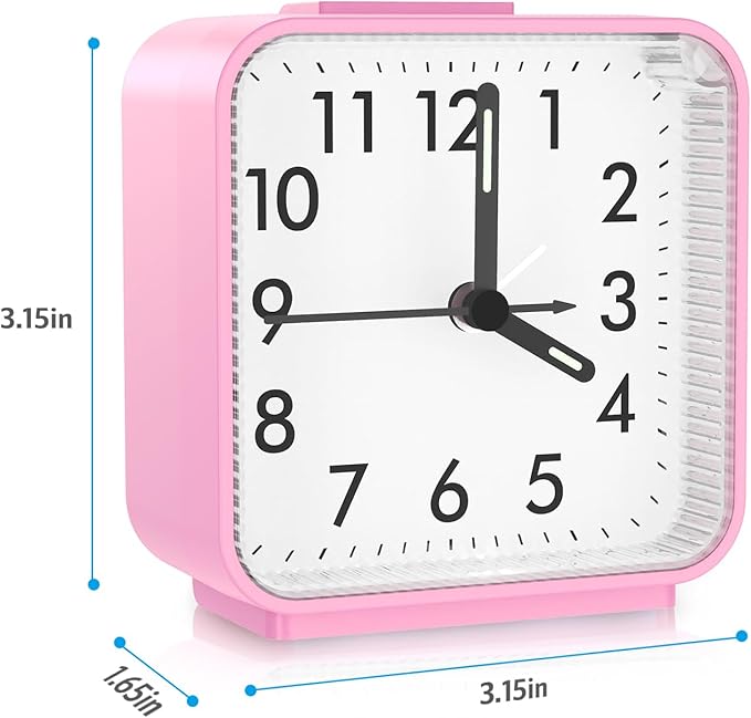 AMIR Analog Alarm Clock, Silent Non Ticking Small Clock, Travel Alarm Clock with Snooze & Light, Ascending Beep Sounds, Battery Operated Loud Alarm Clock