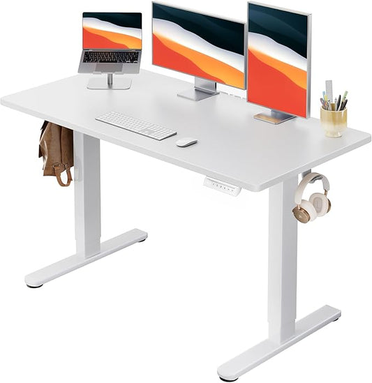 HUANUO Electric Standing Desk, Whole Piece Desktop, Adjustable Height Computer Desk, 4 Height Memory Settings, Sit Stand Up Desk for Home Office, 48" x 24", White