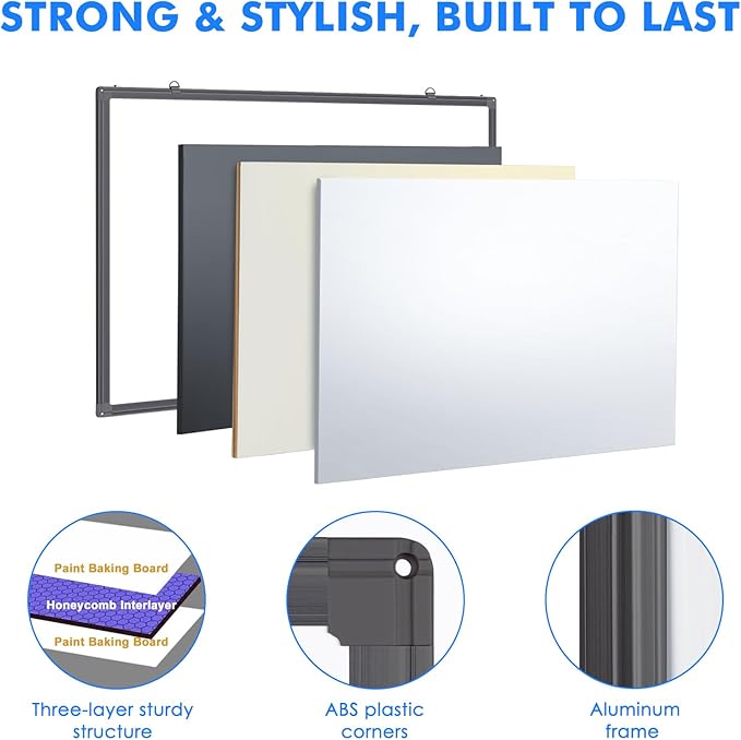 Magnetic Dry Erase Board for Doors, 30x20 Inch Whiteboard with Adjustable Long Arm Hook Mount - Easy to Install, Portable Hanging White Board for Home, Dorm Room, Office Cubicle & Small Spaces(Black)
