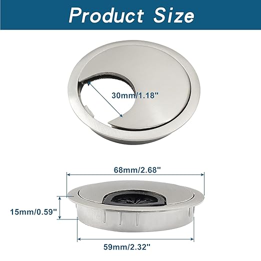 Bonsicoky 2 Pcs 2.4"(60mm) Metal Desk Grommet, Zinc Alloy Desk Cord Hole Cover for Wires Cable Office Desk, Silver