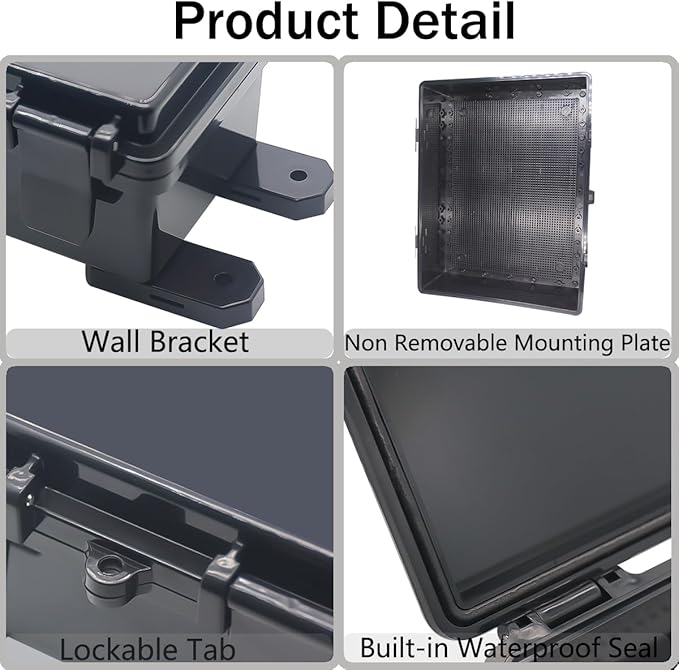 Junction Box, Hinged Black Cover IP67 Waterproof ABS Project Box with Mounting Plate Electrical Box Enclosure with Wall Bracket 15.7 x 11.8 x 7.9inch(400x300x200mm)