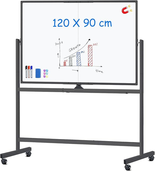 maxtek Rolling Whiteboard, 48x36 Large Magnetic White Board with Stands, Big Double-Sided White Board Dry Erase on Wheels for Homeschool, Home Office, Office, School (Black, 48 x 36)