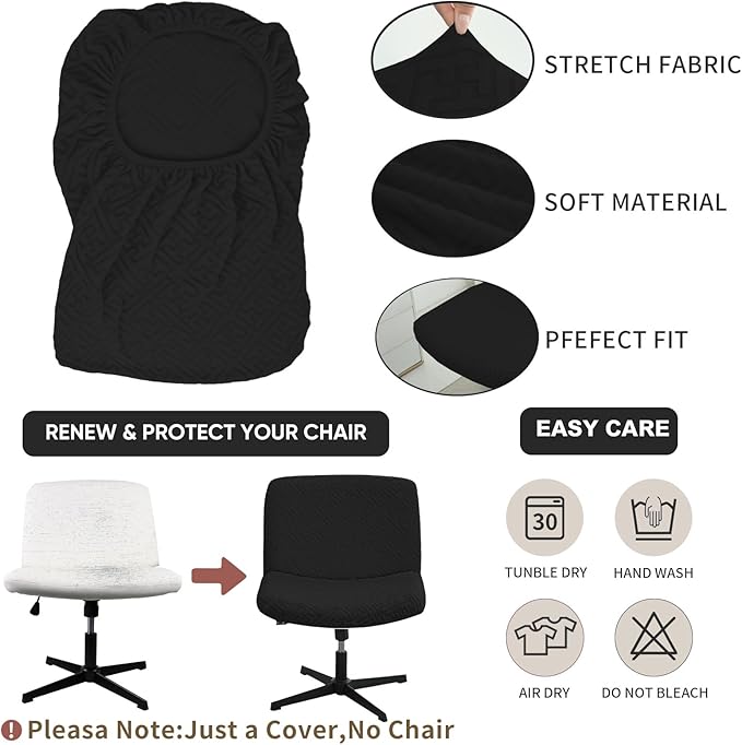 Lavish Cover Water Resistant Criss Cross Chair Cover, Jacquard Fabric Elastic Office Chair Cover,Wide Comfy Desk Chair Cover,Armless Chair Cover Protects Chair Stains and Wear(Jacquard:Black,No Chair)