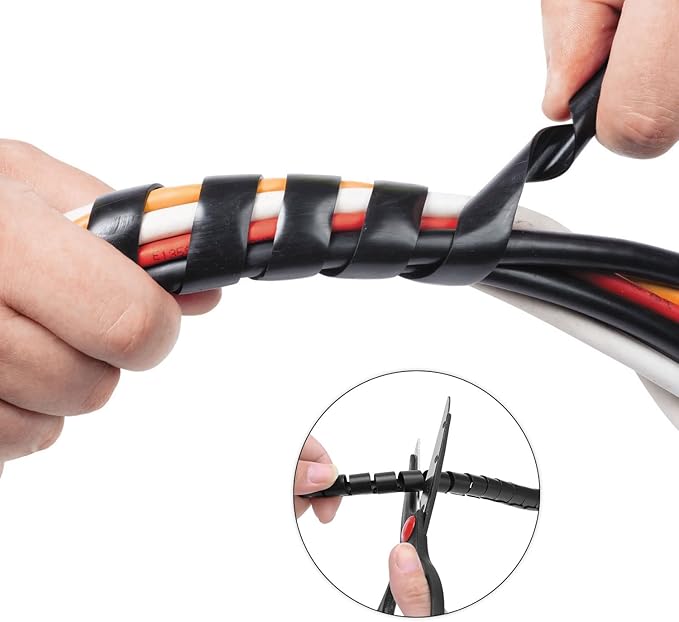 Spiral Cable Wrap - 5.5 Ft 1" Spiral Wire Wrap Cord Covers Bundle Sleeve Hose for Computer Electrical Wire Organizer (1 Inch-5.5Ft, Black)