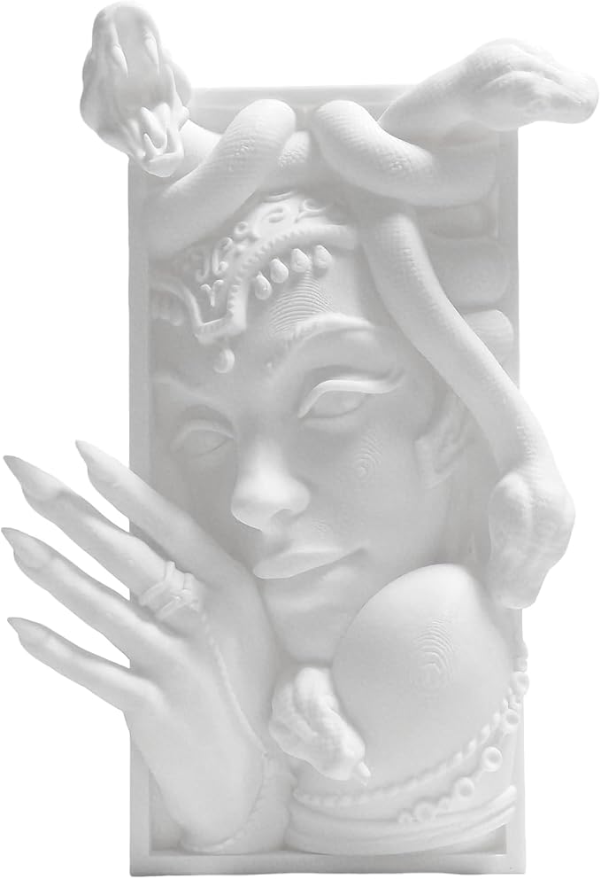 Medusa 3D Printed Book Shelf Decor, Mythical Ornament Figurine Statue for Home Office, Lightweight Art Collectible Gift for Friend (White Medusa)