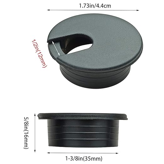 6pcs Desk Grommet 1-3/8 inch Plastic Wire Cord Cable Grommets Hole Cover for Office PC Desk Cable Cord Organizer (Black)