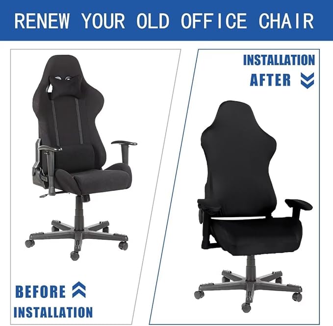 SARAFLORA 2 Pack Gaming Chair Cover, Stretchable Computer Chairs Cover Removable Office Chair Cover for Armchair, Swivel Chair, Computer Boss Chairs, Spandex Chair Slipcovers, Black