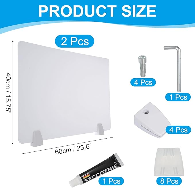 PATIKIL 40x60cm Desk Divider, 2 Sets Desk Privacy Panel Acrylic Office Partition Boards Table Testing Dividers Portable Panel Sneeze Guard Protective Shield for Office Kitchen Sink, White