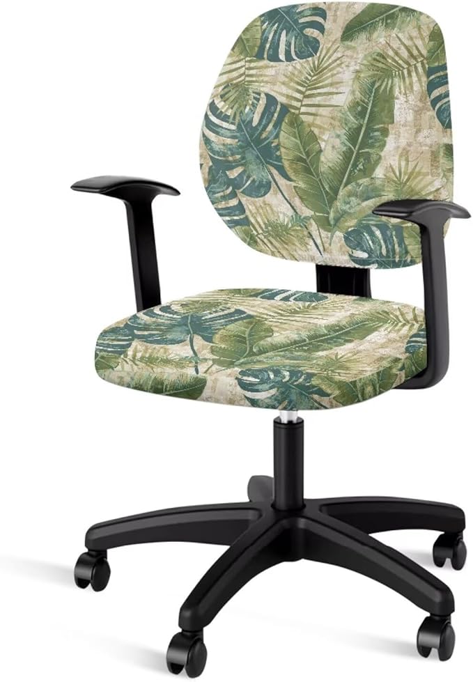 Tropical Palm Tree Leaves Office Chair Covers Washable Computer Office Chair Seat Cover Y2K Floral 2 Piece Office Chair Slipcovers Dorm Rotating Chair Slipcover