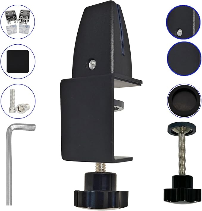 Sneeze Guard Support Clips for 1/8" to 0.51" Thick Panel, Adjustable Desk Divider Clips, Aluminum Desk Partition Clamp, Acrylic Plexiglass Partition Clips Black, Desk Privacy Panel Clamps 6 Pack