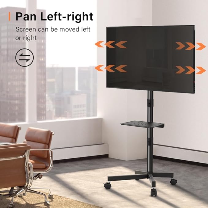 KKTONER Mobile TV Cart for 23 to 65 inch LCD LED Flat Screen/Curved TVs Floor TV Stand on Wheels with Height Adjustable Shelf Max VESA 400x400mm Rolling Floor TV Trolley Holds up to 88lbs