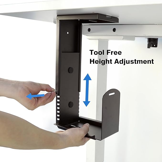 Universal Wall or Under Desk CPU Mount, PC/NAS Bracket – 4.5 to 9.2 inch Wide Computer Holder, Space-Saving Design with Safety Lock,Max Load 32Lbs