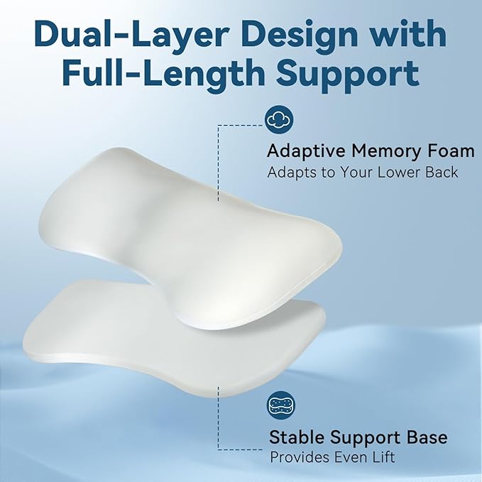 Adjustable Height Lumbar Support Pillow for Sleeping, Ergonomic Contour Lower Back Pillow for Bed with Breathable Washable Cover, Spine Alignment & Sleep Comfort, Grey