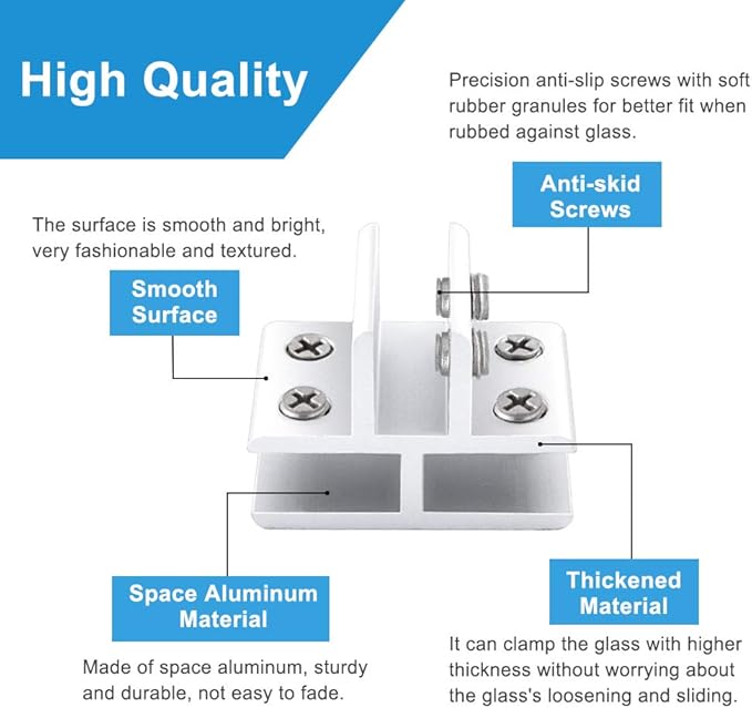 INCREWAY Glass Clamp, 2 Pieces Adjustable T-Shape Clips 90 Degrees Aluminum Alloy Shelf Support Bracket, 3 Sides Holder for 10-12mm Thick Glass in Kitchen Balcony Guardrail