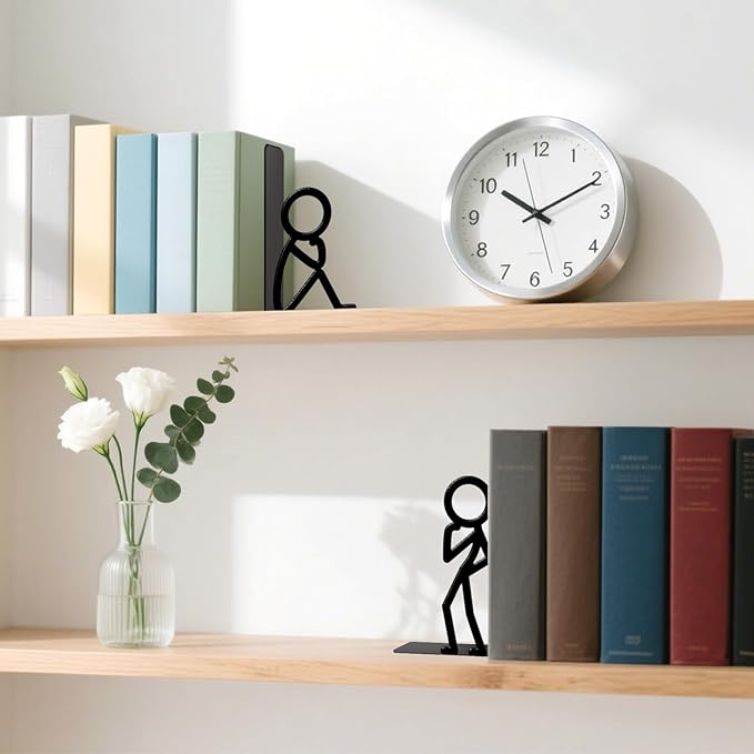Metal Bookends Thinker Bookends Decorative Cute Book Ends for Shelves Bookshelf Home Office Desk Reading Decor Bookshelf Decor for Book Lovers Gift