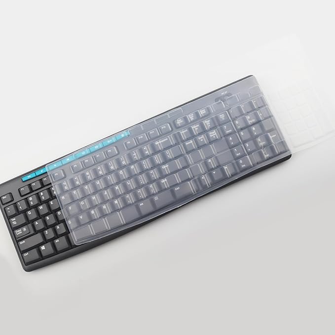 Keyboard Cover Skin for Logitech MK370 MK295 MK275 MK270 Wireless Keyboard, Logitech K200 K260 K270 K275 K295 MK200 MK260 Ultra Thin Desktop PC Silicone Keyboard Cover-Clear