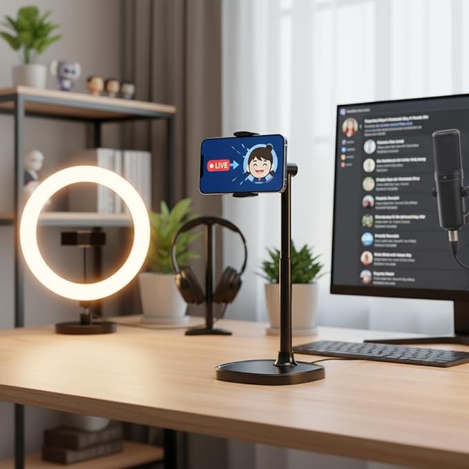 Hosannn Century Adjustable Cell Phone Stand Rotating Lifting Mobile Phone Holder for Desk & Video Recording Compatible with All iPhone for Galaxy(Black)