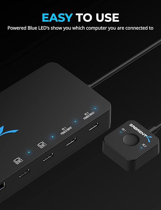 SABRENT KVM Switch, USB-C, 1 PC to 2-Displays with 60 Watt Power Delivery (USB-CKDH)