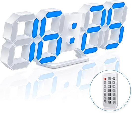 3D LED Digital Wall Clock 9.7" RGB Neon Alarm Clock, Large Display Desk/Wall Clock for Bedroom Living Room, 7 Colors Night Light, Adjustable Brightness, Time Date Temperature, 12/24H